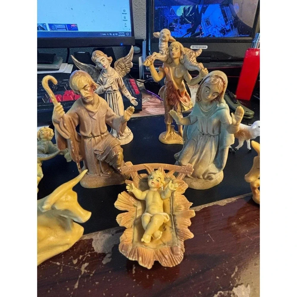 Vintage Hard Plastic Nativity Set Figures  Christmas Baby Jesus Mary Joseph Lot